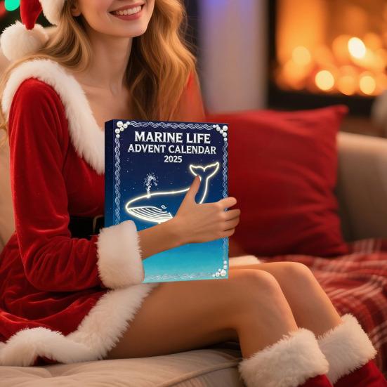 Адвент-календарь «Морская жизнь» 2025 24 дня Акриловые украшения на подводную тематику Рождественская коробка для обратного отсчета