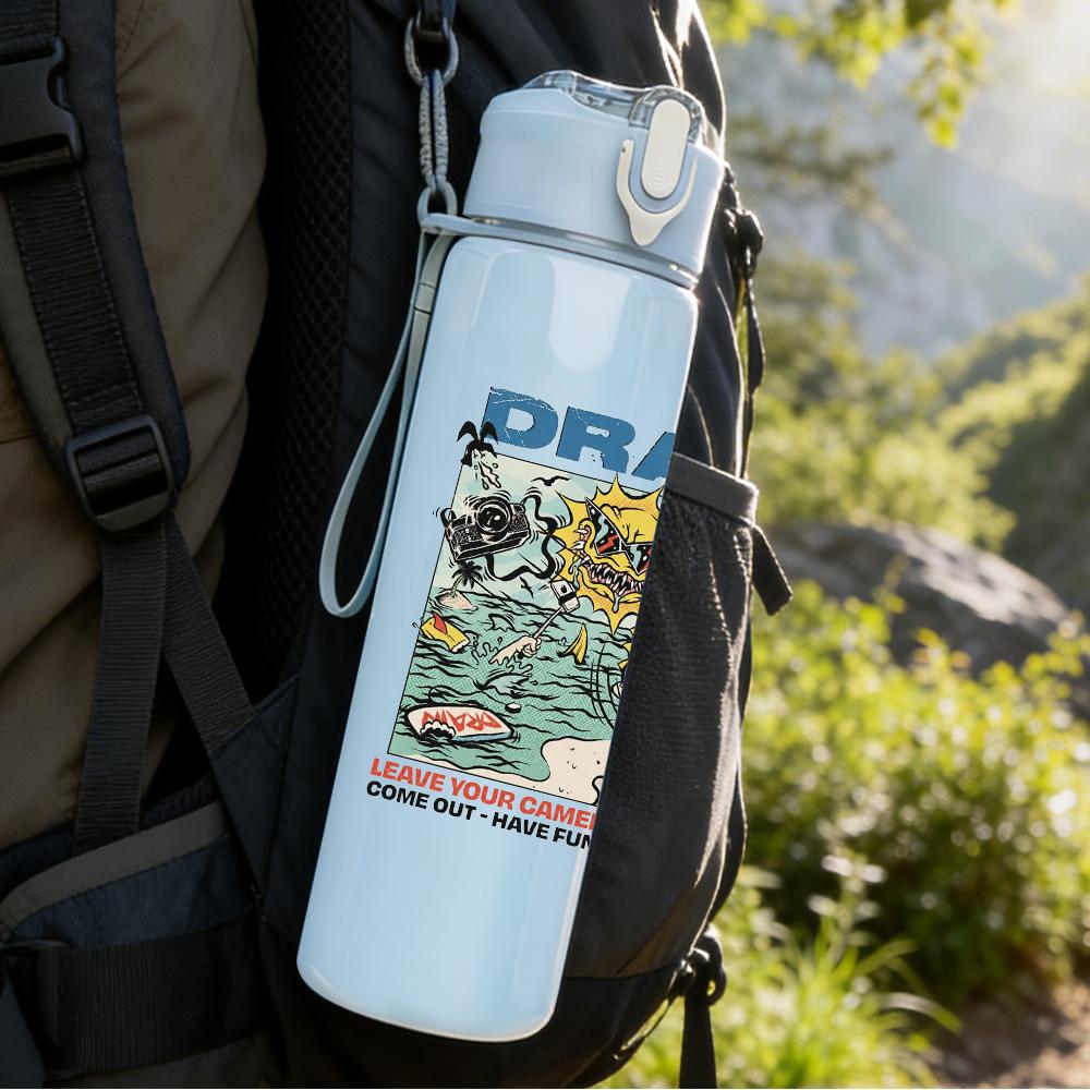 1PC Drain Retro Comic Colorful Collage Print 750ml Portable Sports Water Bottle Leakproof Gym Outdoor Travel Drink Cup