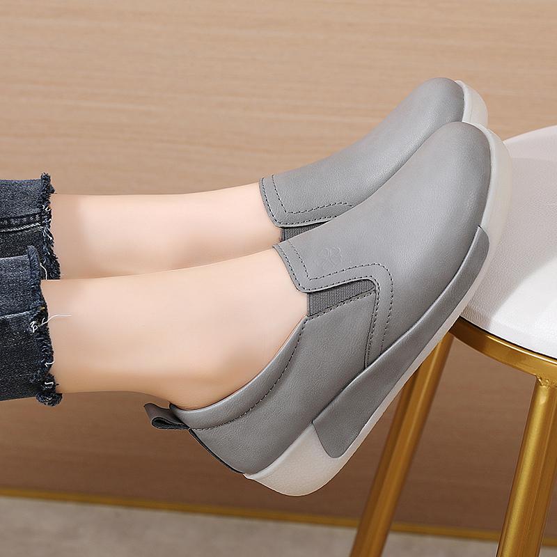 Женские туфли на платформе серые повседневные кожаные туфли женские туфли на толстой подошве слипоны для увеличения роста Shake Shoes