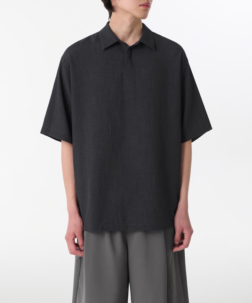 MUSINSA STANDARD Relaxed Linen-Like Tunic Short Sleeve Shirt [Dark Grey]
