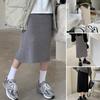 Женская юбка миди с высокой талией, однотонная, в повседневном стиле, вязаная, осенне-зимняя, с разрезом по боковому шву, универсальная, для повседневной носки