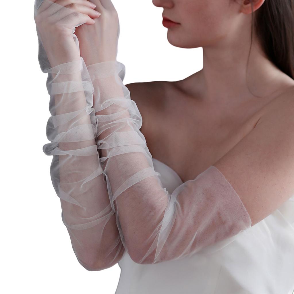 Ruffled Glove Easy Elegant Arm Cover Simple Long Sleeve Decorative Tulle for Wedding False Simple Gloves Sheer