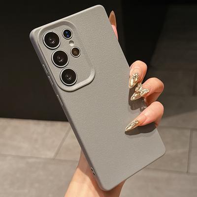 Samsung Galaxy A16 A07 S23 S24FE S25 Xiaomi Poco X7 M7 Redmi для iPhone 17 16 15 Pro Max Infinix Realme Чехлы для телефонов Мягкий серый Кожаный узор TPU Чехол