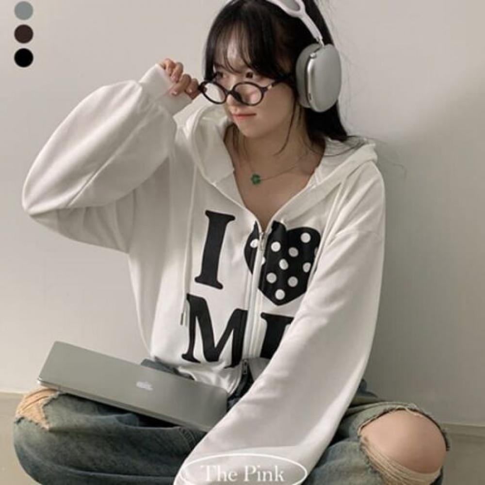 The Pink Loose Fit Heart Lettering Two Way Semi Crop Hoodie
