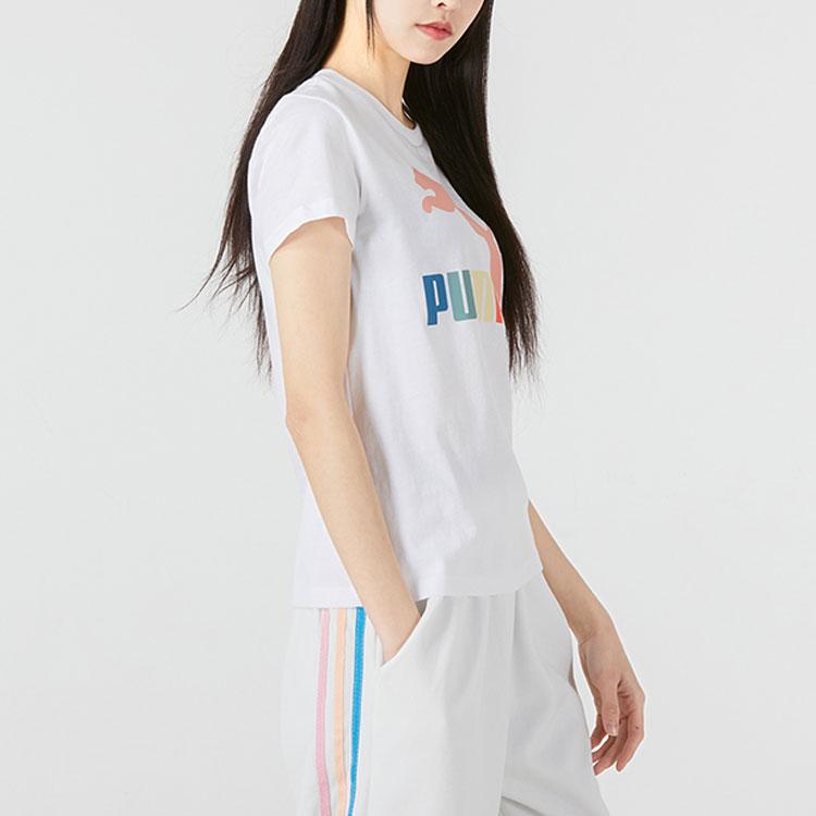 Puma Casual Round Neck Short Sleeve T-Shirt With Logo Women Tops White 536349-02