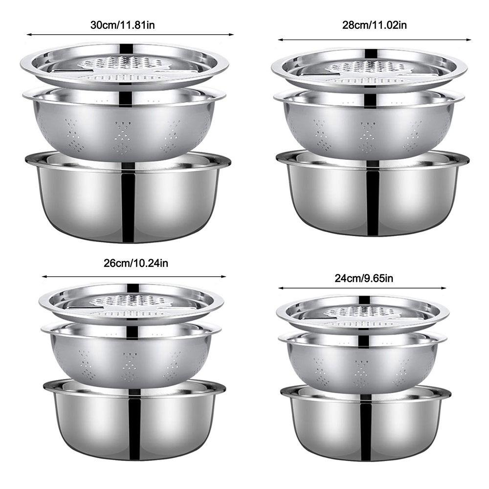 3Pcs/Set With Strainer Sink Bowl Drain Wash Vegetables Basin with Grater Cover Vegetable Grater