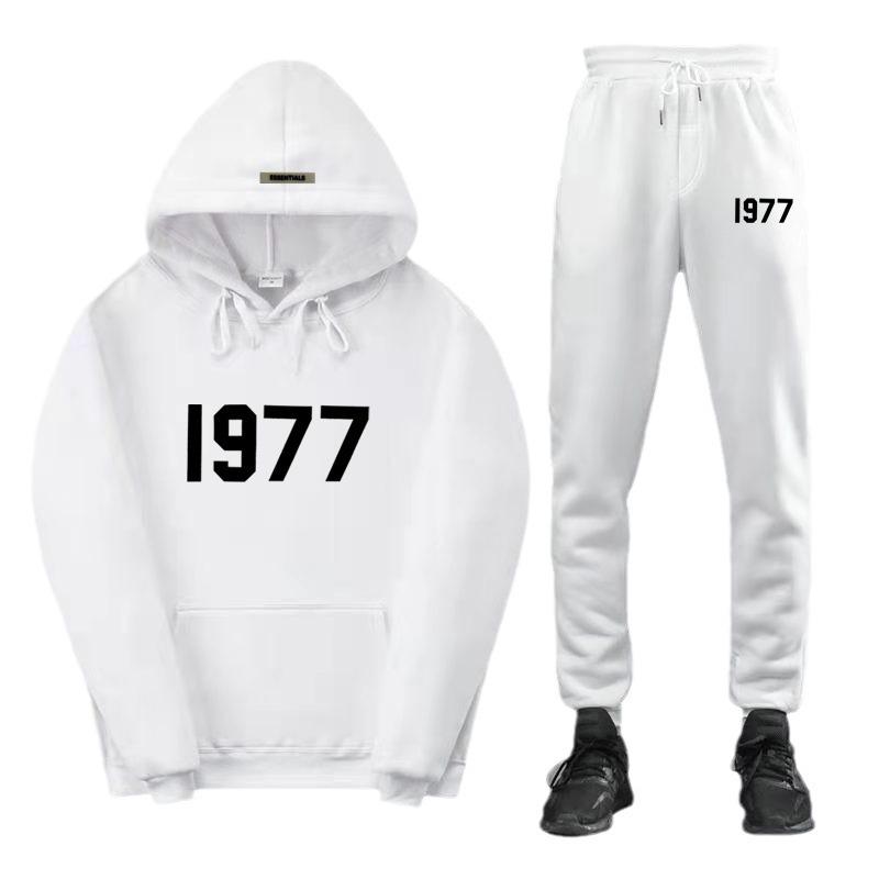 ESSENTIALS Комплект из худи с двойной строчкой High Street из флиса 1977 Модный Повседневный Свободный крой.