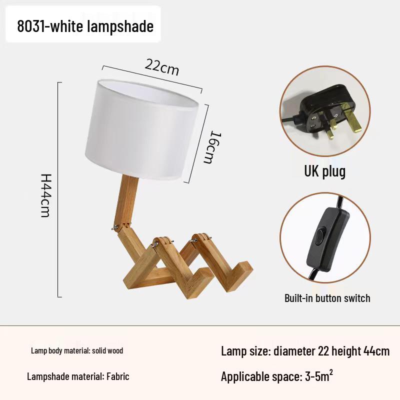 Nordic Wooden Robot Table Lamp: European Solid Wood Art for Bedroom or Bedside