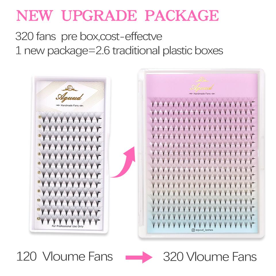 AGUUD Premade Fans Eyelash Extensions 5D 6D 8D 10D 12D 14D Sharp Narrow Pointy Base Russian Volume Fans Thin Stem Lash Extension
