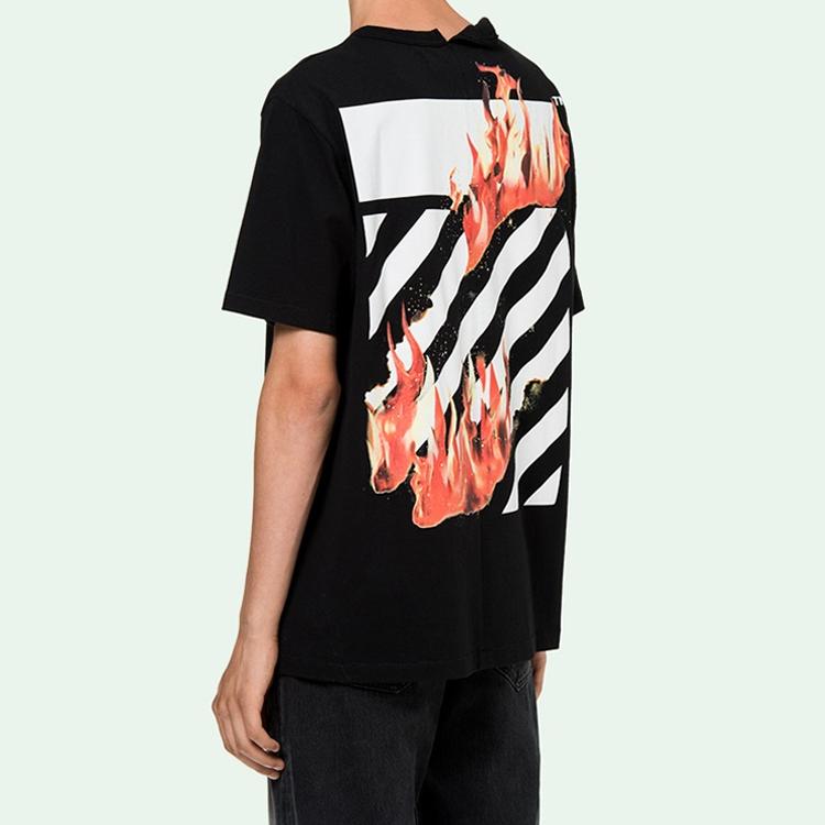 Off-White SS19 Футболка с коротким рукавом с принтом Flame Ash, мужские топы, черная OMAA032S181850781088