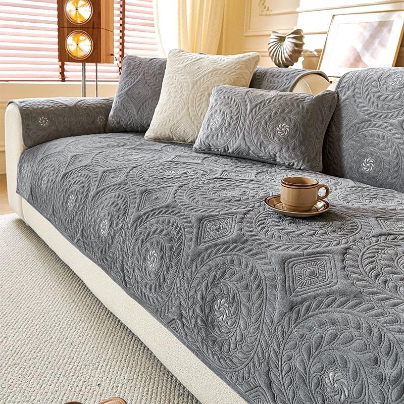 French Plush Sofa Cushion Light Luxury Modern High-End Seat Cushion New Autumn And Winter Backrest Cover Cloth Towel Cross-Border