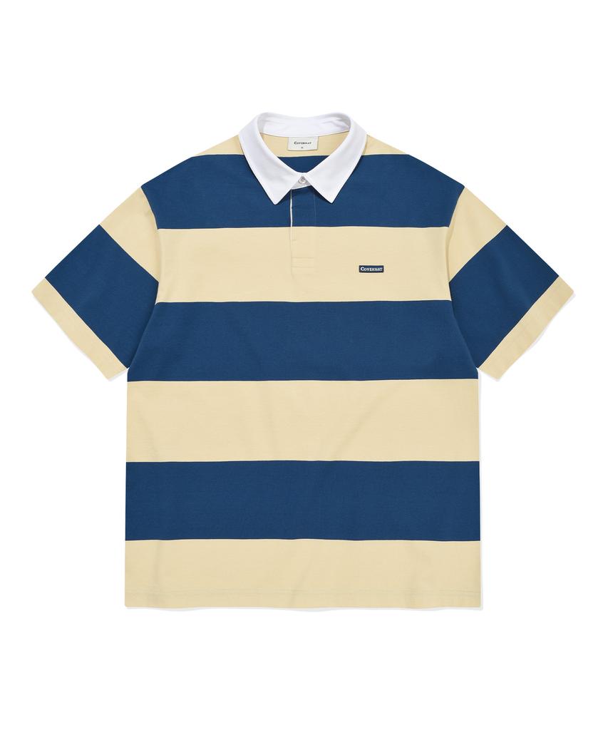 COVERNAT Striped Rugby Collared T-Shirt Yellow