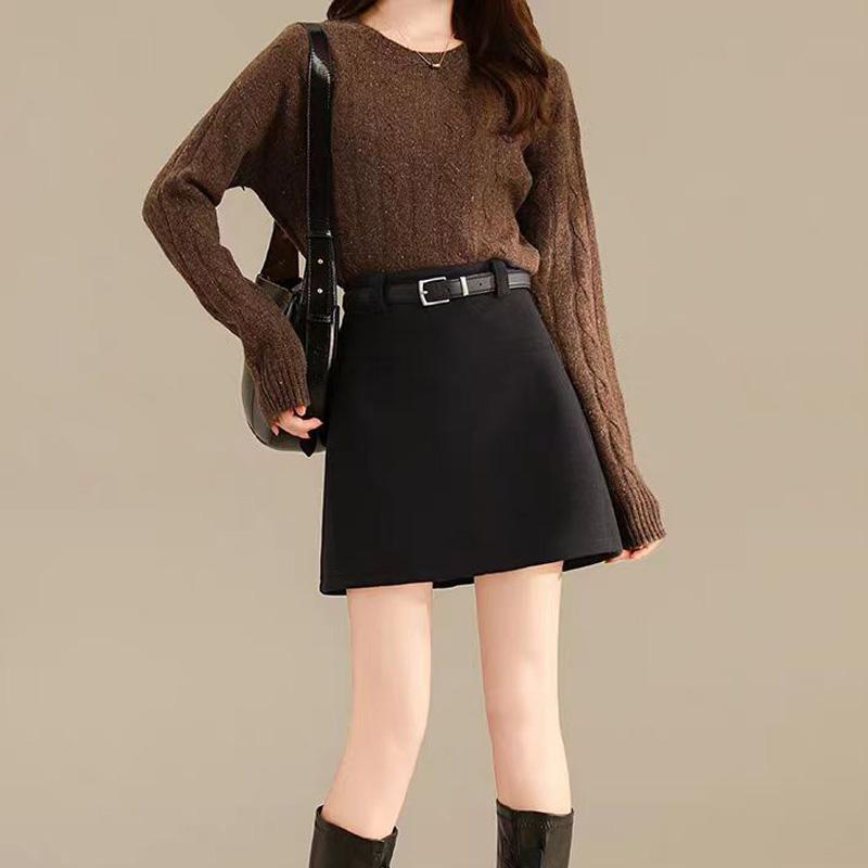 ITOOLIN Женская шерстяная юбка с высокой талией и поясом, повседневная офисная мини-юбка, шикарные облегающие юбки трапециевидной формы, женские 2024, весна-лето