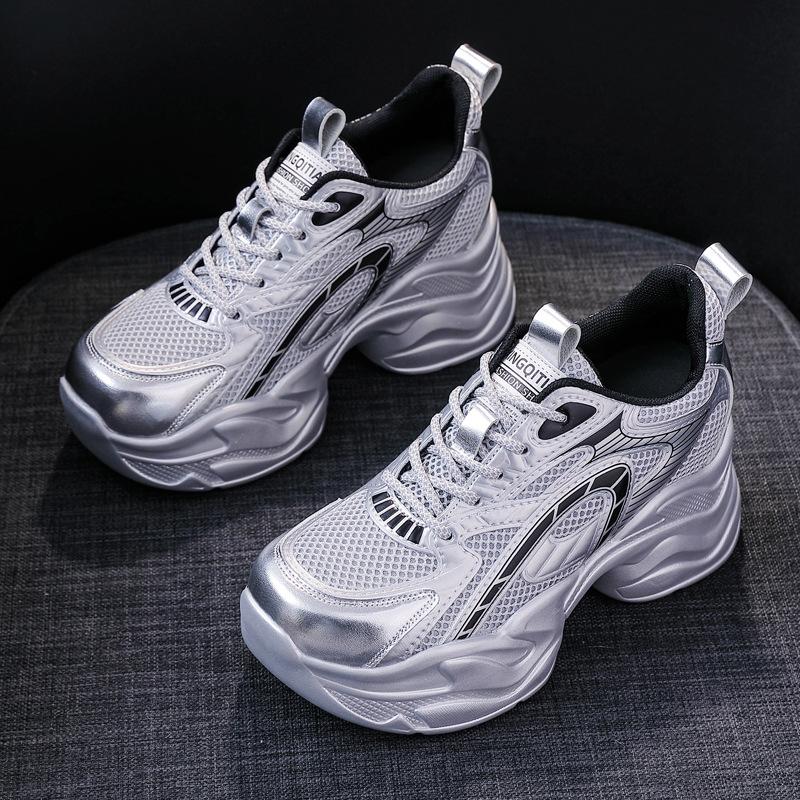 Модные 8-сантиметровые дышащие сетчатые кроссовки женские роскошные весенние приливные вулканизированные спортивные папины туфли для женщин обувь на высокой платформе клинья женская