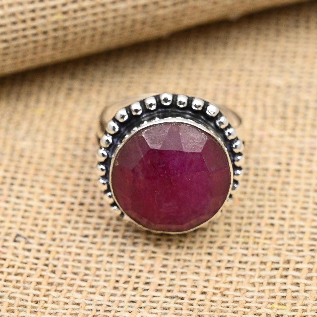 Faceted Ruby Gemstone Handmade 925 Sterling Silver Ring Jewelry