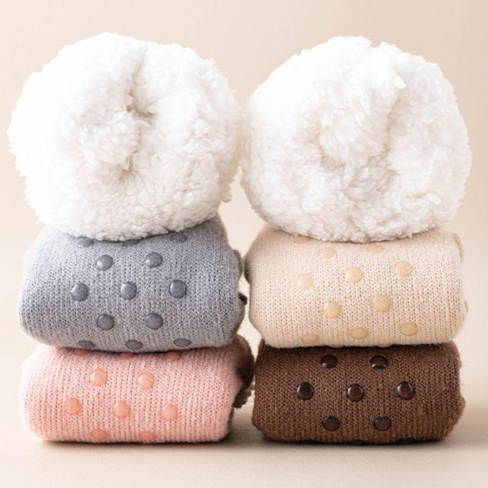 Silica Gel Thicken Velvet Socks Patchwork Sleeping Socks Cute Fleece Socks Women  Fall/Winter