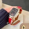 Роскошный ремешок для Apple Watch Ultra 49 мм, H-образная застежка-бабочка с бриллиантами, кожаный ремешок, подходит для iwatch Серии 11/10/9/8/SE3 46/45/44/42/41/40/38 мм