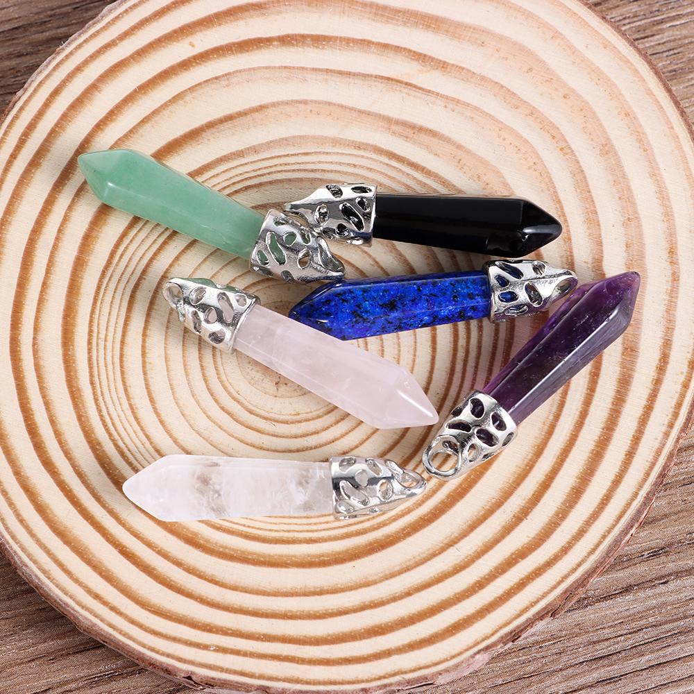 Amethyst Natural Stone Pendant Hexagonal Crystal Necklace Rose Quartz Energy Healing Stone Necklace