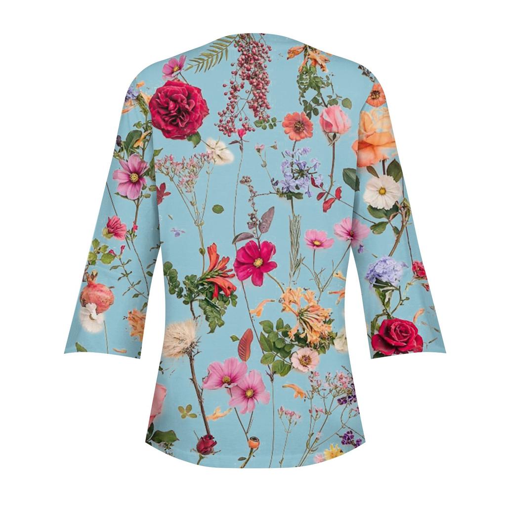 Женский свободный повседневный кардиган с расклешенными рукавами и пуговицами с рукавом три четверти с принтом Caot