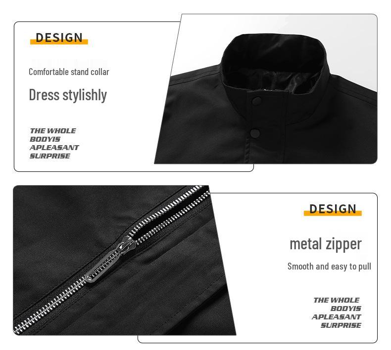 Мужская куртка 2025 года с воротником-стойкой, однотонная: Гонконгский стиль, Повседневный большой размер, Тонкое пальто в военно-промышленном стиле