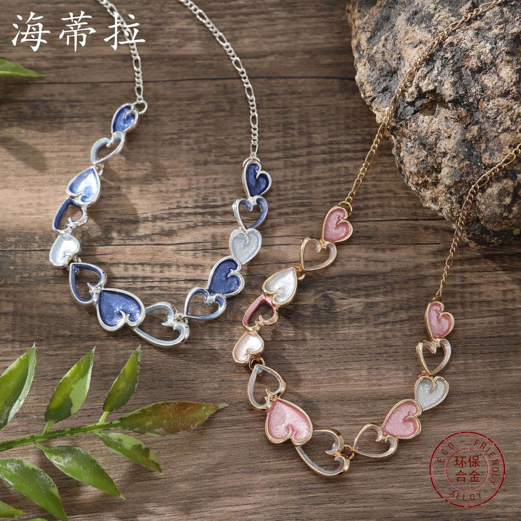 Новое цветное ожерелье-сердце, написанное масляными красками, простое и высококлассное женское ожерелье из сплава с любовью