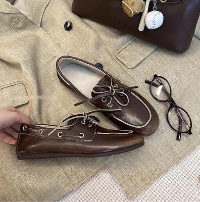 Кожаные лоферы на плоской подошве в британском стиле со старым ремешком-бантом, женские, весна-осень, новая модная маленькая кожаная обувь, туфли