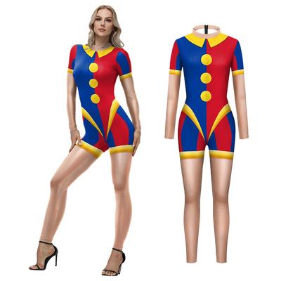 Цирковой клоун Хэллоуин Комбинезон Взрослая Женщина Цифровая печать Сценическое выступление Косплей костюм Фестивальная вечеринка Ролевая игра Наряд