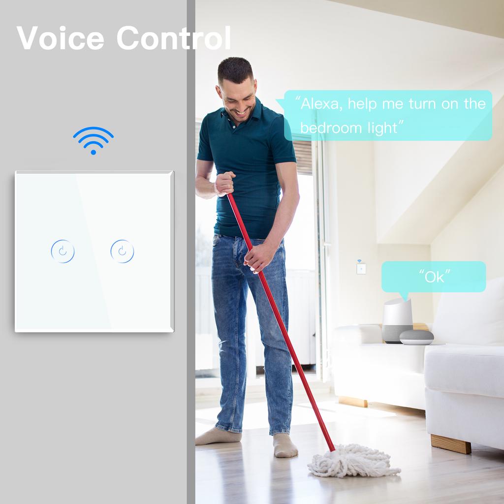 BSEED Wifi 1/2/3 Gang 1 Way Smart Switch LED Buttons Glass Panel Smart Switch Work With Tuya Google Home EU Touch Switch 600W