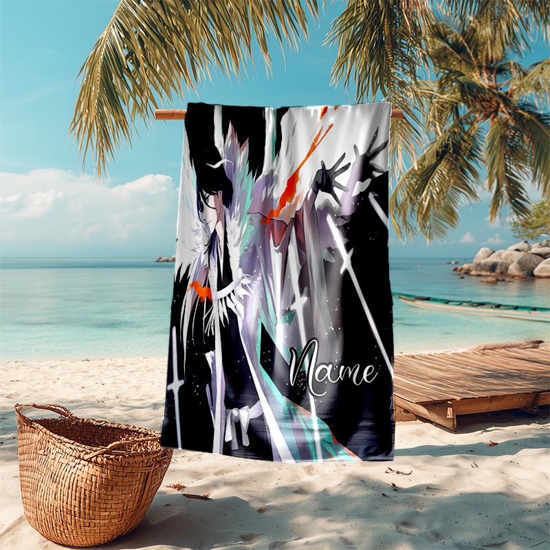 Personalized customized proof beach towel with Byakuya Kuchiki pattern - soft, absorbent, quick-drying, perfect swimming, camping&bathing