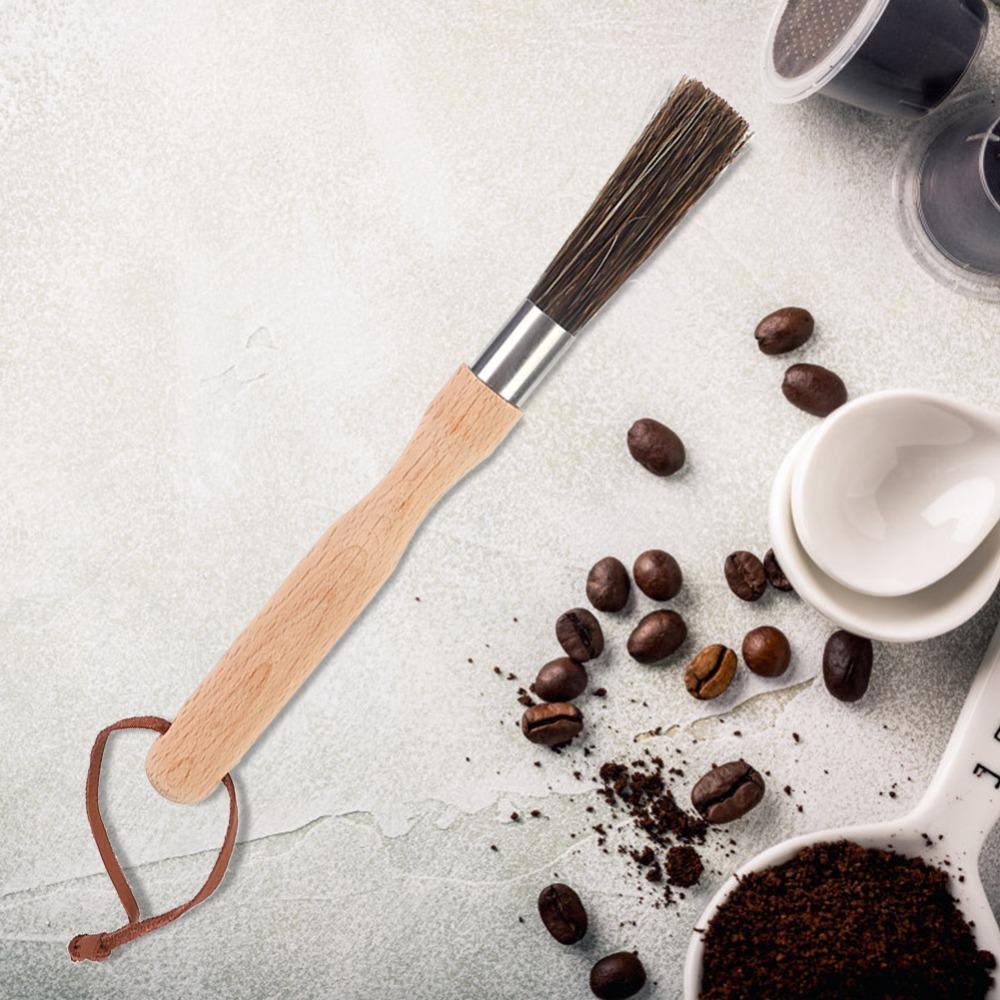 Wood Handle Coffee Machine Brush Stainless Steel Coffee Brush Accessories Coffee Grinder Cleaning