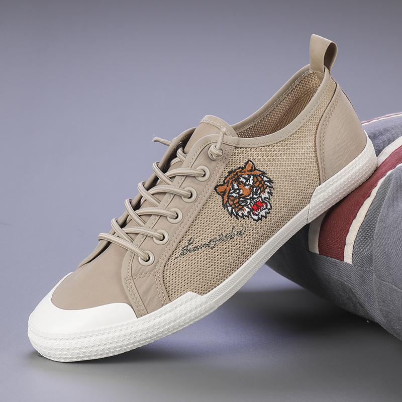 Распродажа, парусиновая мужская обувь, обувь с вышивкой «Тигр», мужские повседневные лоферы, классическая черно-белая обувь без шнуровки, мужские дизайнерские кроссовки