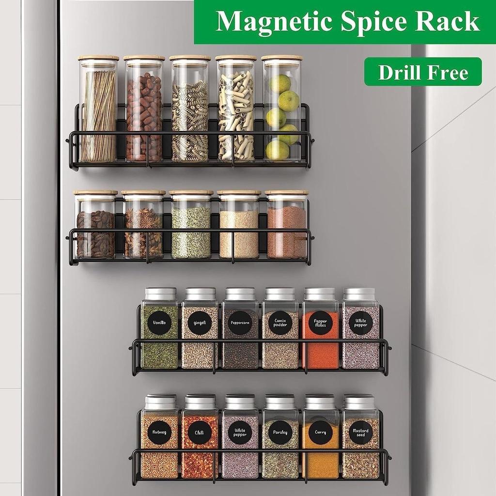 Magnetic Fridge Shelf Kitchen Seasoning Organizer Black Shelf Storage Rack for Refrigerator Washing Machine Side Organizer