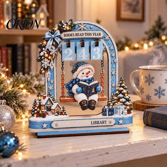 Christmas Table Decor Countdown Wooden Sign, Days Until Xmas Tiered Tray Centerpiece, 2D Flat Cute Holiday Party Accents Snowman Santa Elk Reading