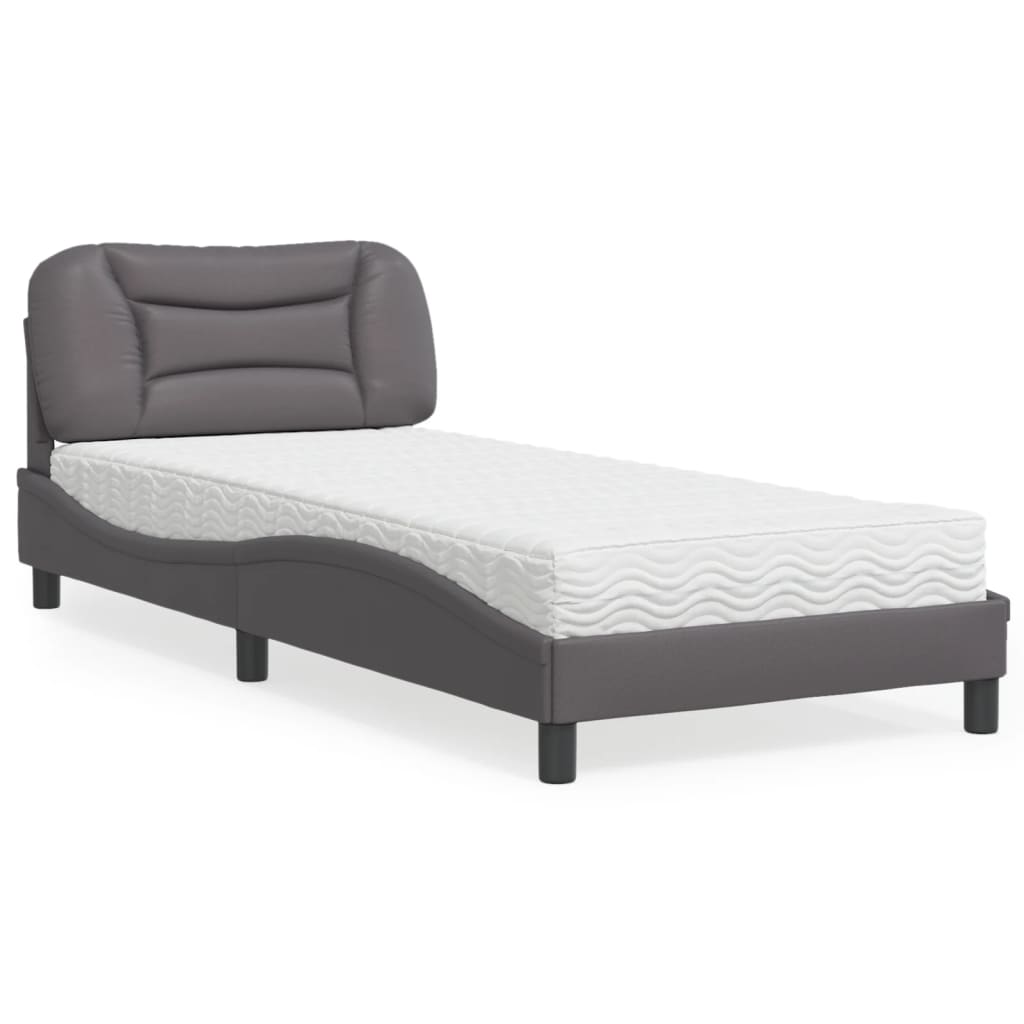 Bed with Mattress Hvar Grey 90 x 190 cm Faux Leather