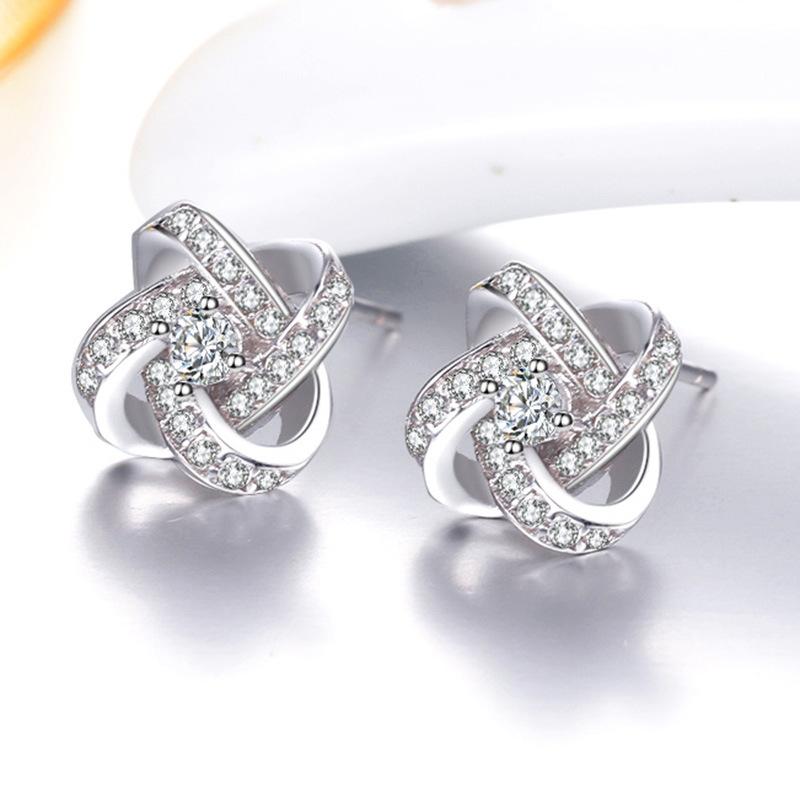Womens Vintage Korean Fashion Elegant Anti-allergy 925 Silver Plated Eternal Heart Ear Stud Earrings Female Ear Jewelry Christmas Gifts