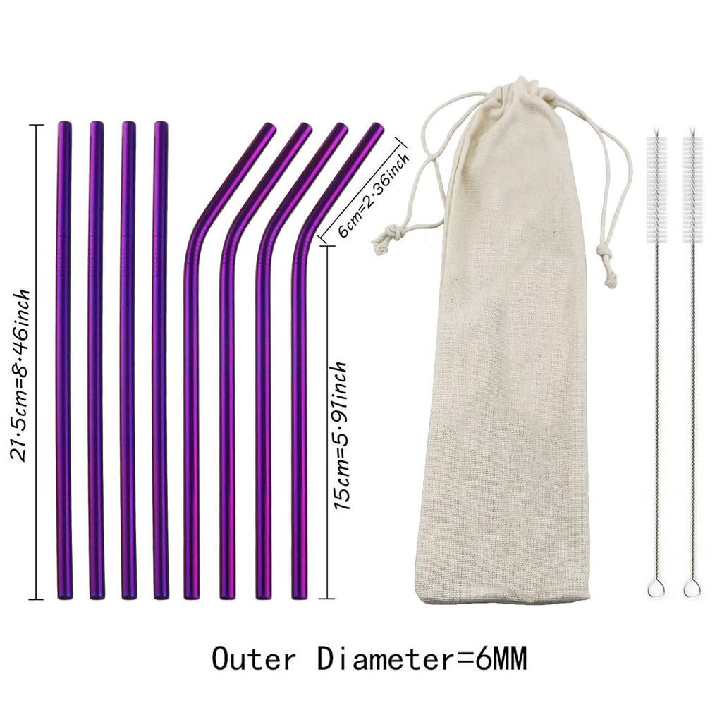 Набор трубочек для питья из нержавеющей стали цвета радуги, многоразовые металлические соломинки, соломинки для пузырькового чая, сока с чистящей щеткой