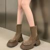 2025 New Autumn Platform Short Boots Women's Elastic Thin Boots British Style Retro Martin Boots Fried Street Brown Single Boots