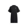 Neo Straight Leg Striped Micro Logo Casual Comfortable Loose Sports Short Sleeve Dress Women Dresses Black HE4518