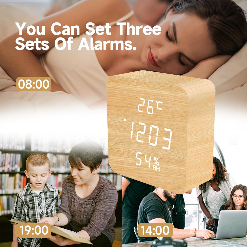 Маленькие деревянные часы с голосовым управлением для стола, комнаты, домашнего декора, цифровые, на батарейках, винтажные белые деревянные светодиодные будильники