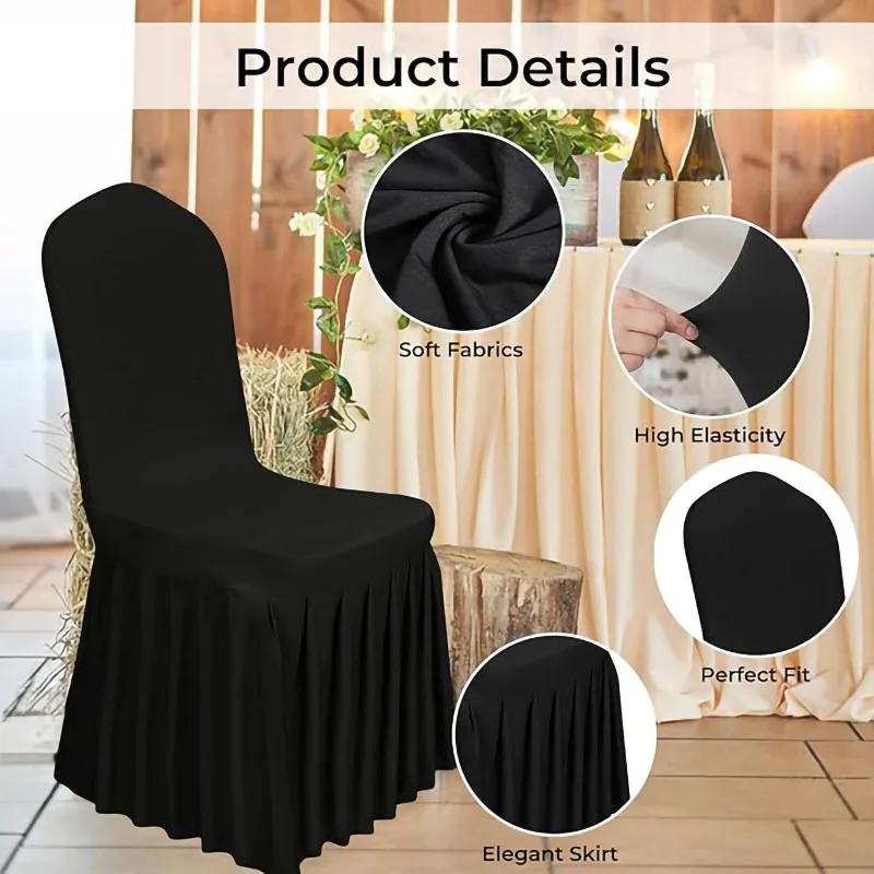 1-6pcs Thick High Elastic Stretch Chair Cover Wedding Spandex Pleated Skirt Chair Slipcovers For Birthday Party Banquet Decor