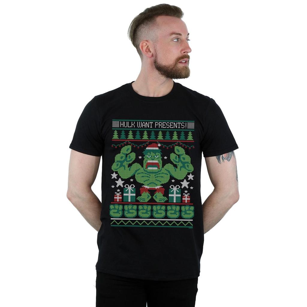 Marvel Mens Hulk Want Presents Fair Isle T-Shirt