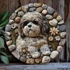 Shih Tzu Themed 8x8 Inch Metal Wreath Signage Spring and Christmas Decoration, Suitable for Living Room, Durable Aluminum