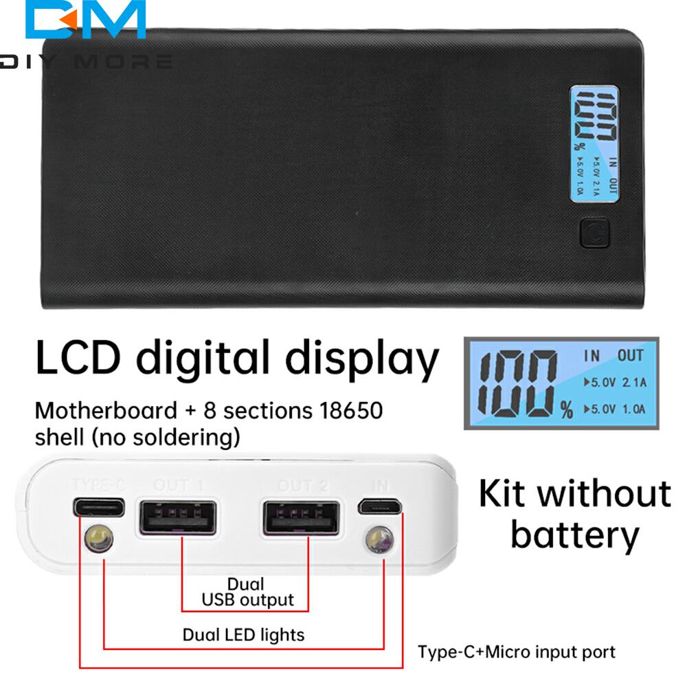 Power Bank Корпус для аккумуляторов Зарядное устройство для мобильного телефона DIY Корпус с цифровым дисплеем LCD Без пайки 8-секционный корпус для аккумуляторов 18650
