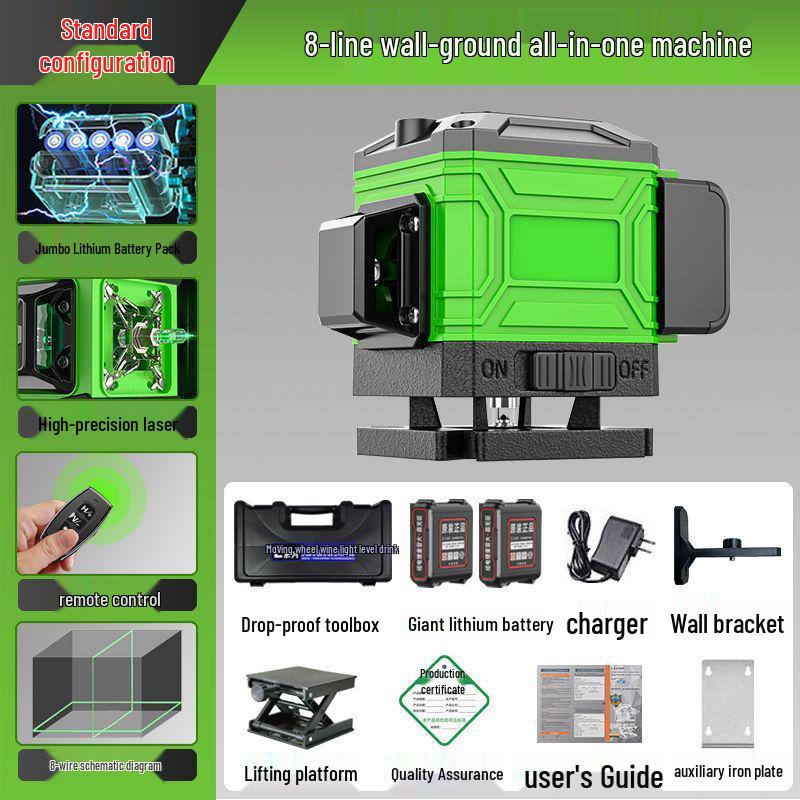 Green Light Laser 8/12/16 High-Precision Infrared Level for Walls/Floors