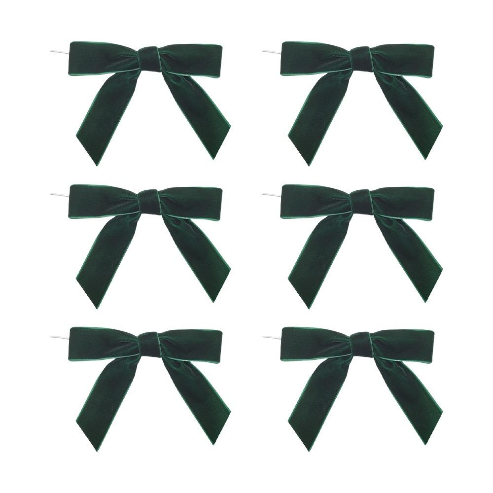 6pcs Red Green Brown Christmas Bows Velvet Twist Tie Ribbon Bows  for Wreaths Garland