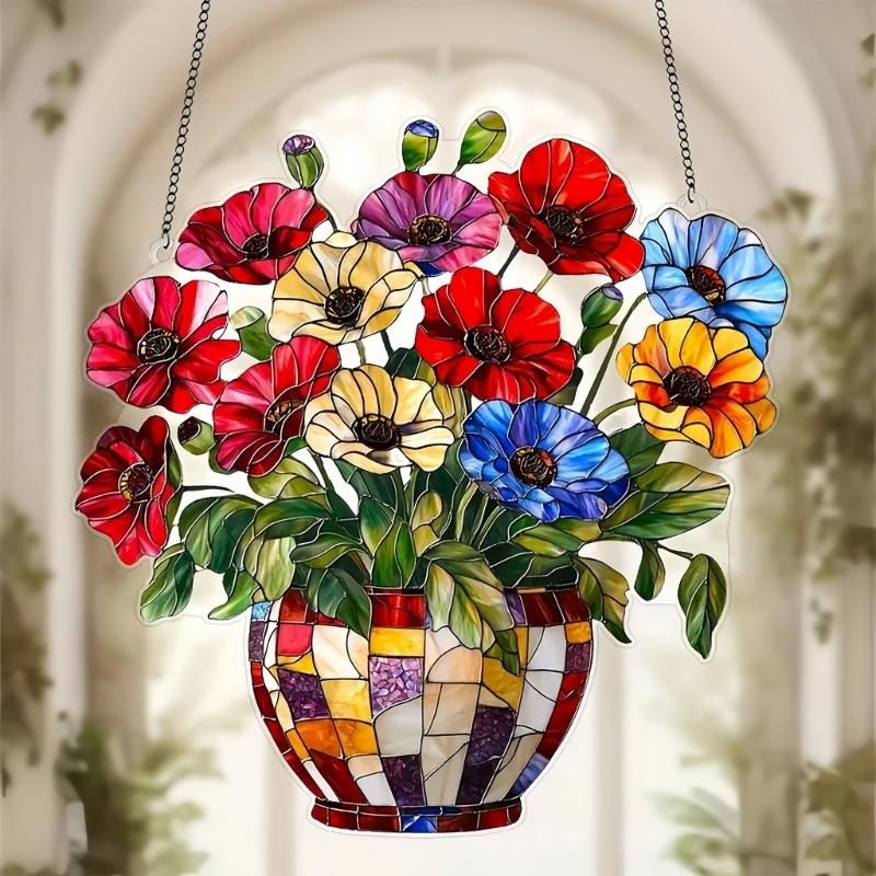 Красочная акриловая подвесная табличка с комнатным растением в горшке для украшения уличной вечеринки на лужайке, погодоустойчивый дизайн, оконное украшение