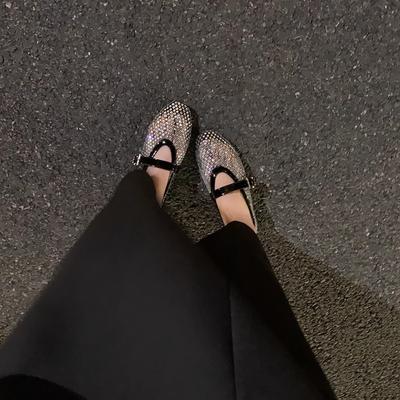 Версия из овчины~ Одно слово со стразовой сеткой, балетки Мэри Джейн на плоской подошве, женские балетки, вечерние туфли