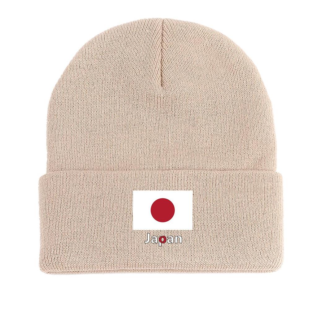 Japan Flag Print Knitted Hat Beanie, Woman Cap Soft Lightweight Simple Gorro Knit Cap Beanie