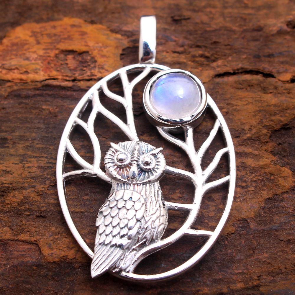 Кулон Сова, Серебряный Кулон, Ювелирные Изделия Ручной Работы из Стерлингового Серебра 925 пробы, Ювелирные Изделия с Драгоценными Камнями, кулон с аметистом, лабрадоритом, розовым кварцем, ларимаром