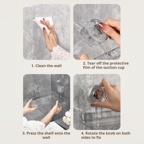 Полка для хранения Caddy с прозрачной стеной без сверления и присоской. Треугольные отсеки. Прочная несущая способность. Простая установка. Угловая полка для хранения в ванной комнате.